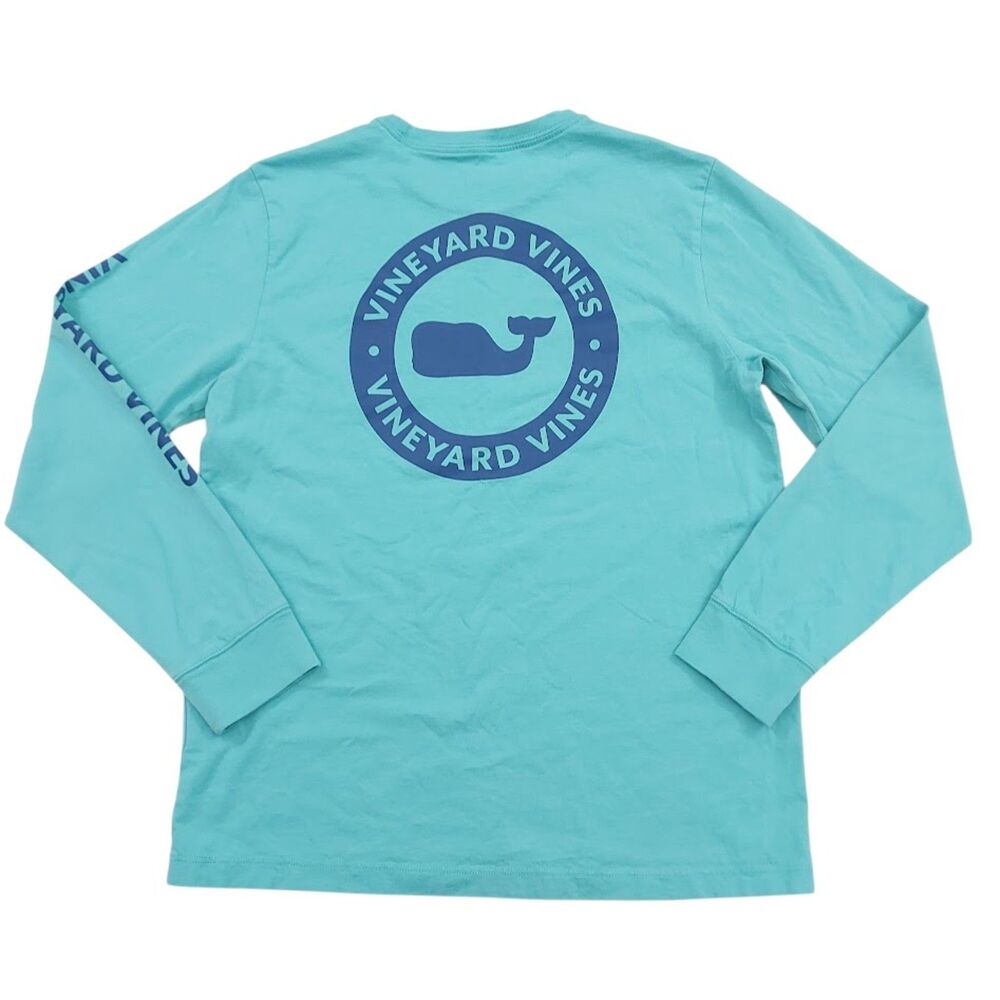 Vineyard Vines T-Shirt Youth Medium 12/14 Green Cotton Long Sleeve Pocket